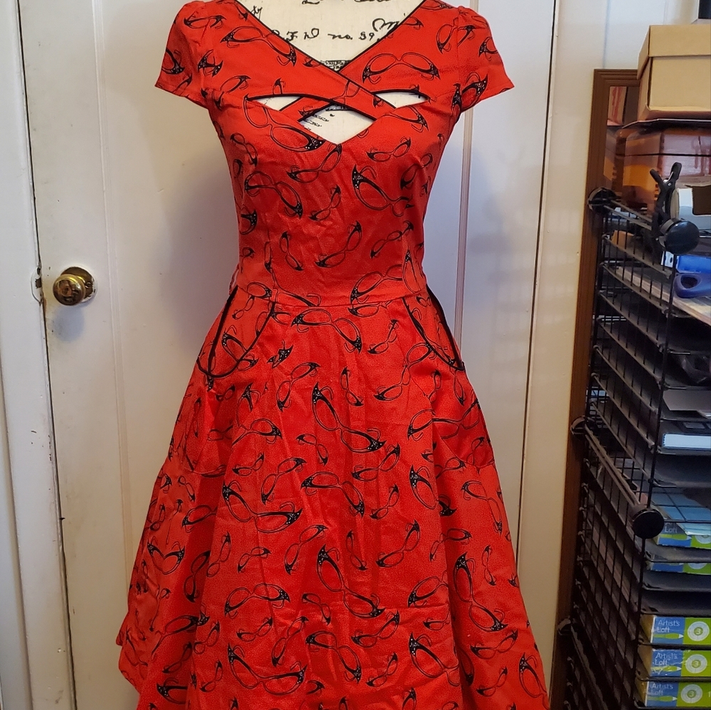 Voodoo Vixen Red Cateye Dress EUC